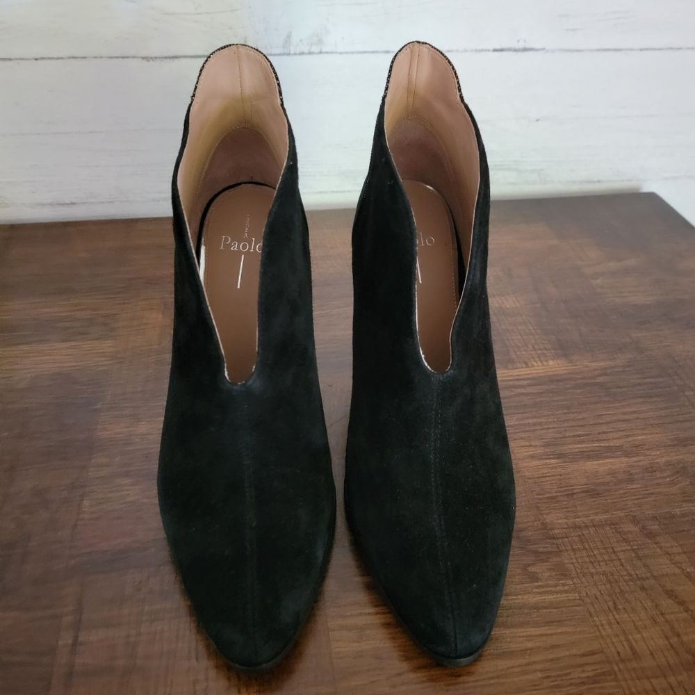 Paolo Linea Booties Heel Pointed Toe Black Suede Print Womens size 11 - Picture 2 of 7